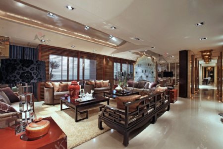 中式贵气客厅木制家具室内装修效果图