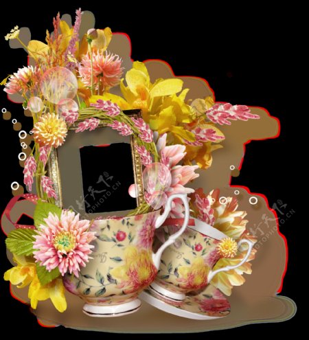 时尚花卉餐具装饰框png透明素材