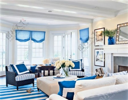 蓝色系列风格客厅装修效果图