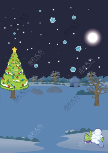 矢量卡通手绘夜景圣诞节背景素材