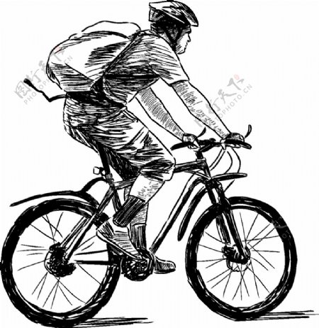 手绘骑单车男子png元素素材