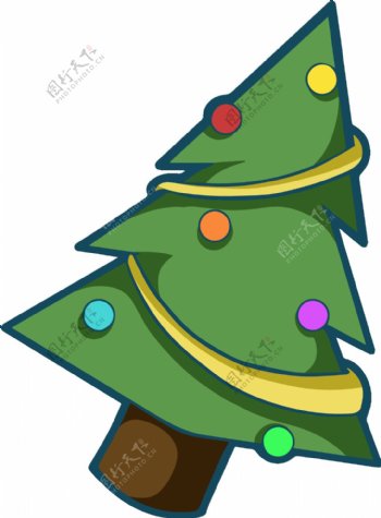 卡通倾斜圣诞树PNG元素