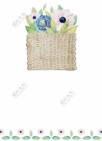 竹篮与花卉卡通透明素材