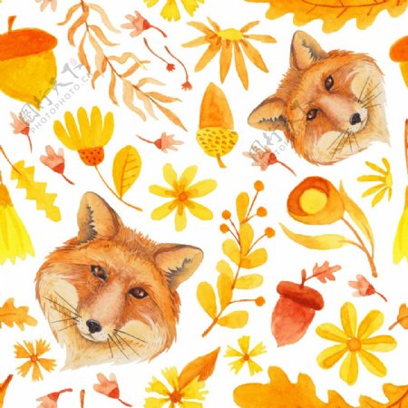 秋天景色狐狸动物卡通透明素材