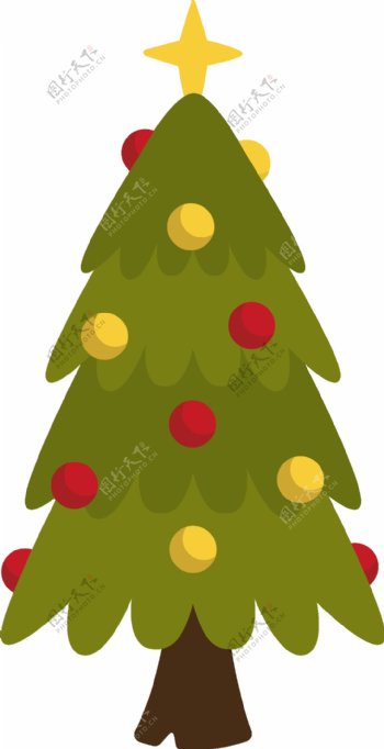 卡通彩球装饰圣诞树PNG元素