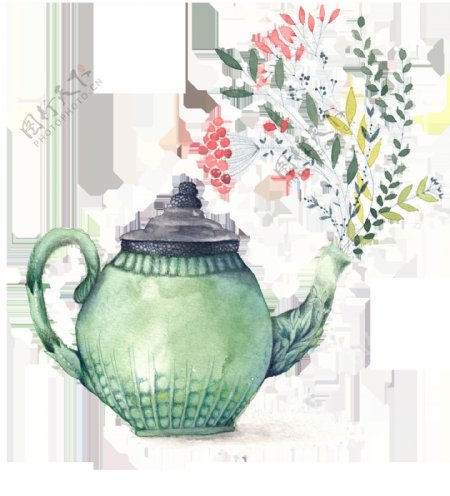 绿色茶壶卡通透明素材