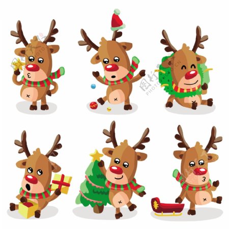 6款卡通圣诞麋鹿设计元素