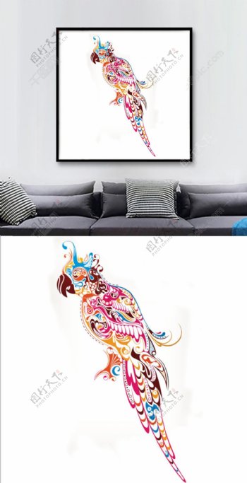 线条图案设计鹦鹉装饰画
