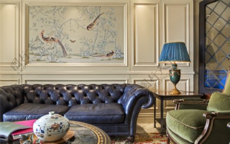 现代时尚客厅蓝色台灯室内装修效果图