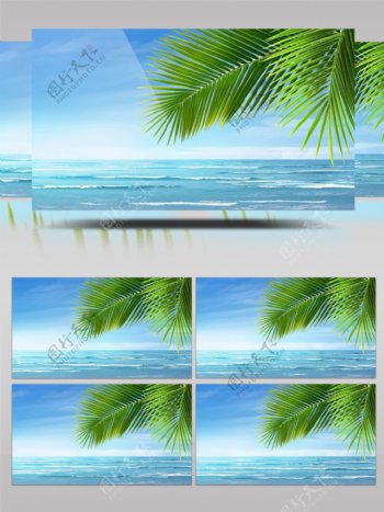 海岸椰树朝阳大海风景背景