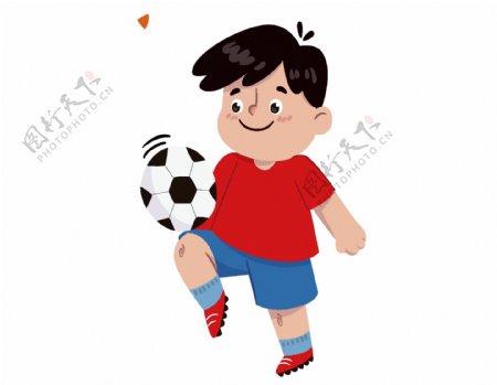 卡通男孩踢足球插画png元素
