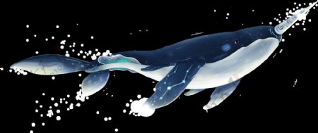 卡通手绘蓝色鲸鱼插画元素