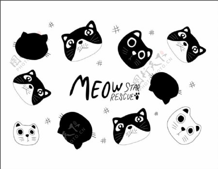 手绘卡通韩国可爱猫咪图案