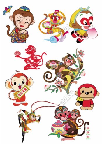 手绘可爱卡通不同姿态的猴子psd源文件