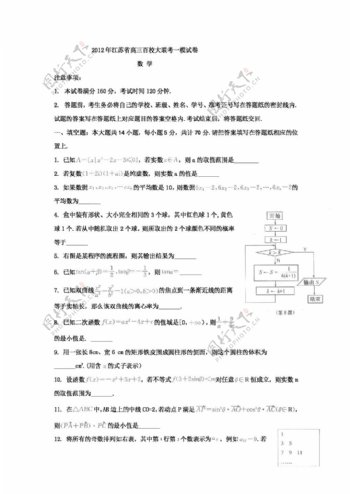 数学苏教版江苏省示范高中高三百校大联考一模数学试题