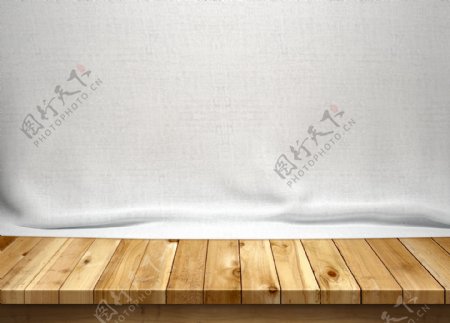 原木板白布装饰背景素材