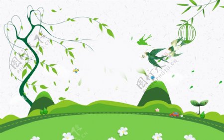 春季清新绿色广告背景海报psd背景