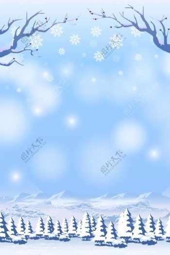 蓝色冬季浪漫卡通背景