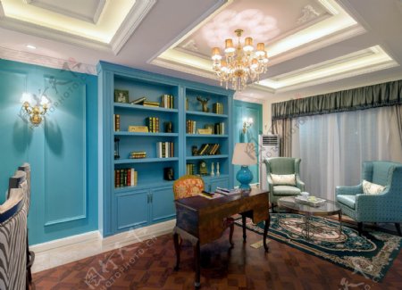 美式客厅花纹地毯装修效果图