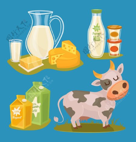 卡通营养的牛奶制品插画