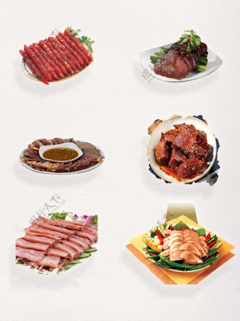 中式节日桌上美食实物腊味食品装饰图案