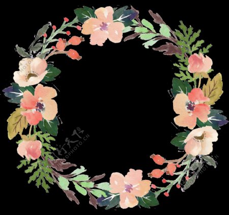 清新肉粉色花朵手绘花环装饰元素