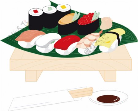 清新手绘寿司料理美食装饰元素