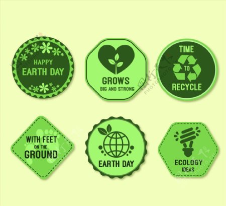 6款绿色世界地球日标签矢量图