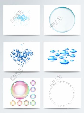 水珠和气泡结合元素蓝色配图
