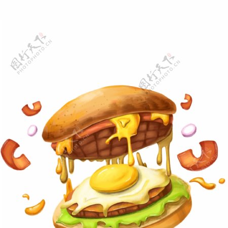 手绘美食汉堡插画元素可商用