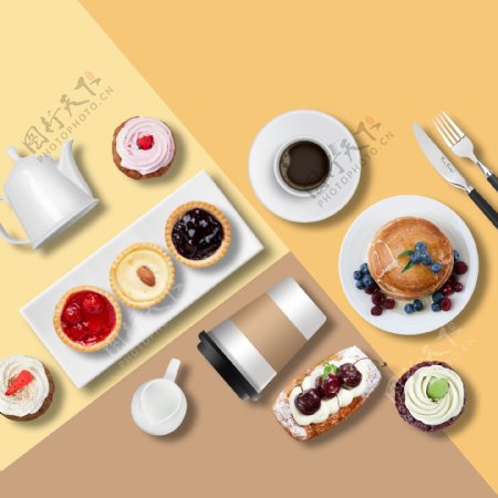 创意水果蛋糕早餐美食海报设计