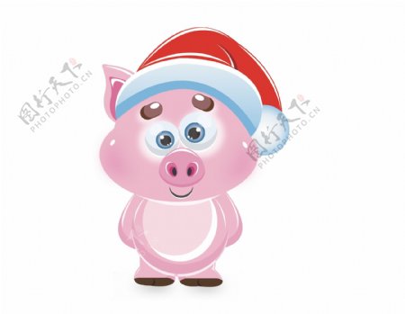 矢量卡通小猪戴圣诞帽元素