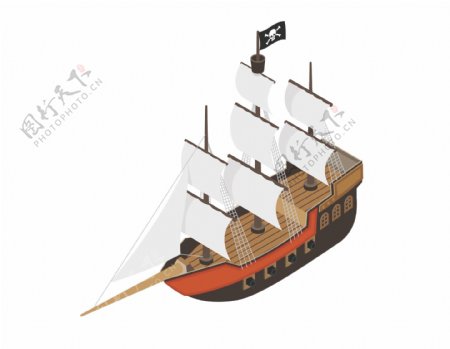 卡通海盗船模型元素