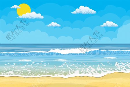 夏天的大海风景插画