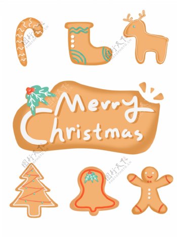 手绘圣诞节可爱圣诞小饼干糖果食物素材