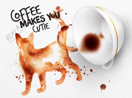 创意咖啡渍小猫插画