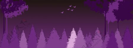 紫色梦幻树林树丛banner背景