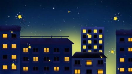 卡通夜晚灯火通明城市建筑背景设计