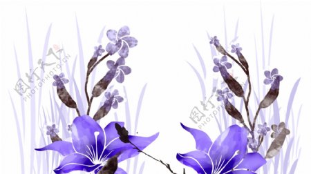 紫色花朵花束唯美卡通背景
