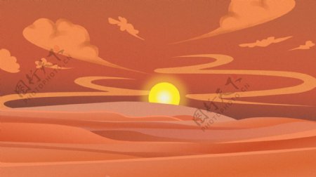 唯美手绘沙漠插画背景设计