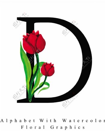 黑色的字母d和两朵花logo模板