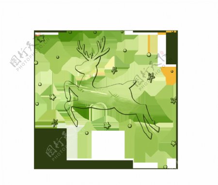 手绘卡通绿色麋鹿装饰素材