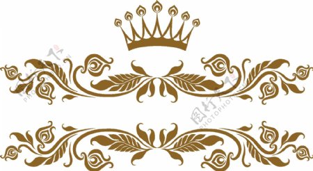卡通金色皇冠花纹边框png元素