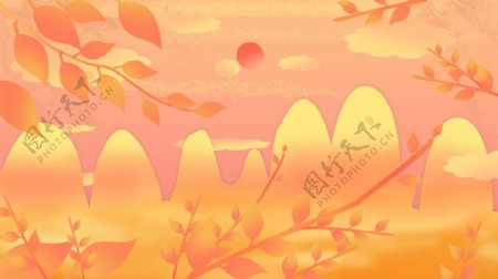 秋天金色树叶夕阳背景素材