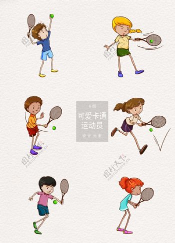 卡通网球运动员小孩矢量设计元素