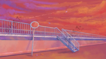 长长的观光桥卡通背景