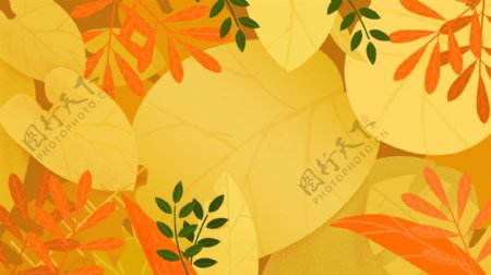黄色叶子红色叶子花边卡通背景