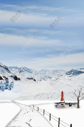 冬季风雪山路背景图