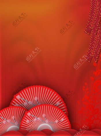 原创元素中国风纹理梅花折扇背景