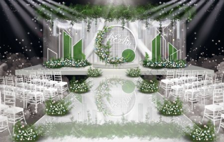白绿婚礼手绘效果图